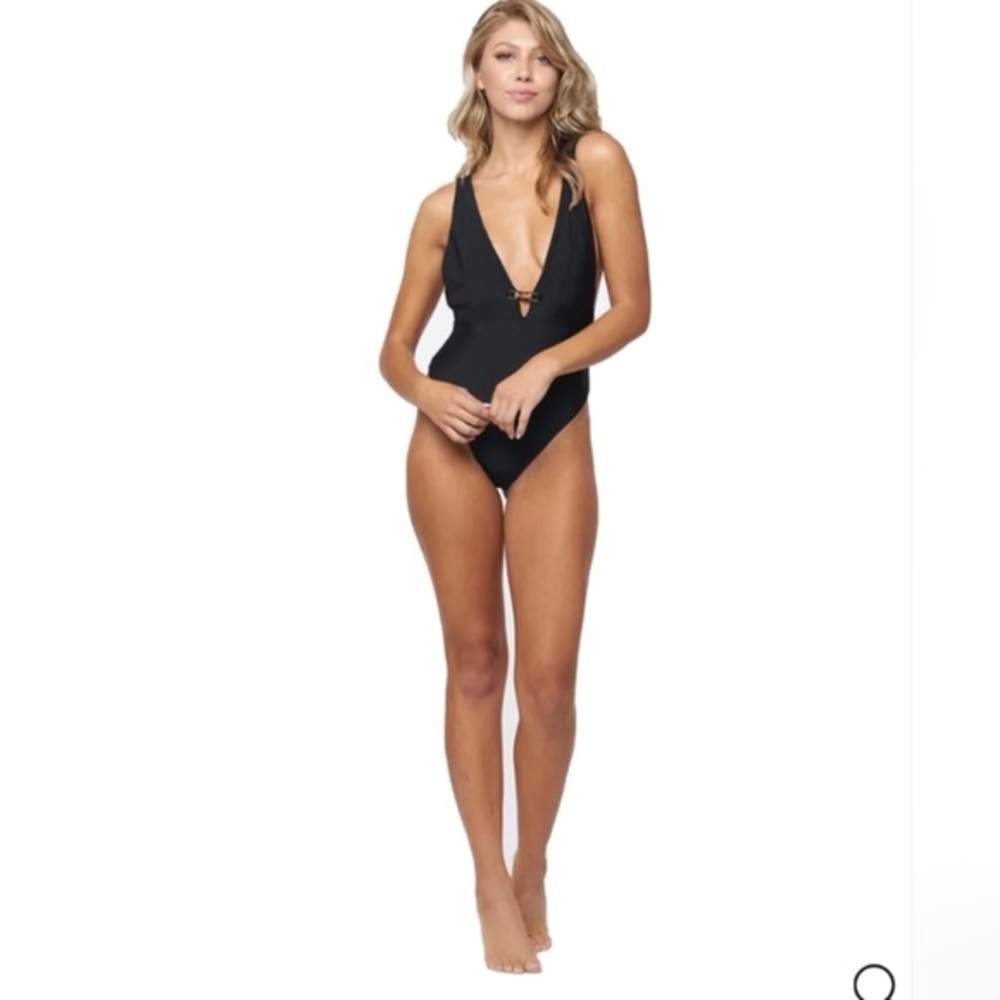Chic Black One-Piece Swimsuit with Plunging Neckline